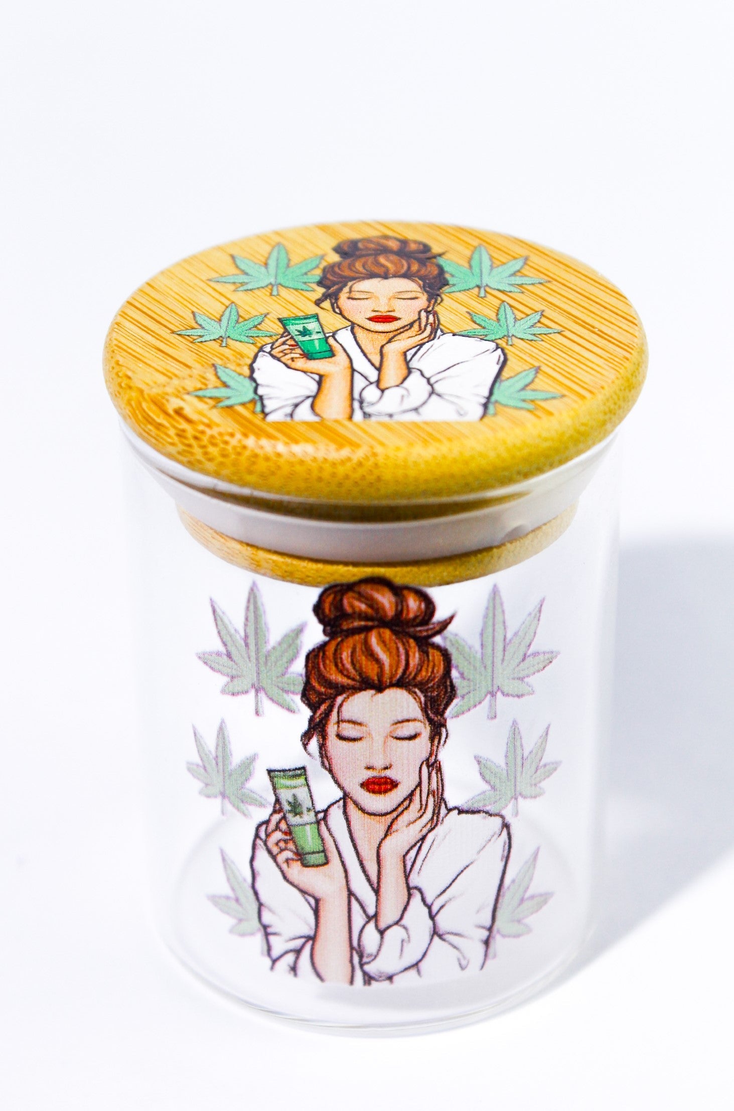 Lady jar with bamboo lid